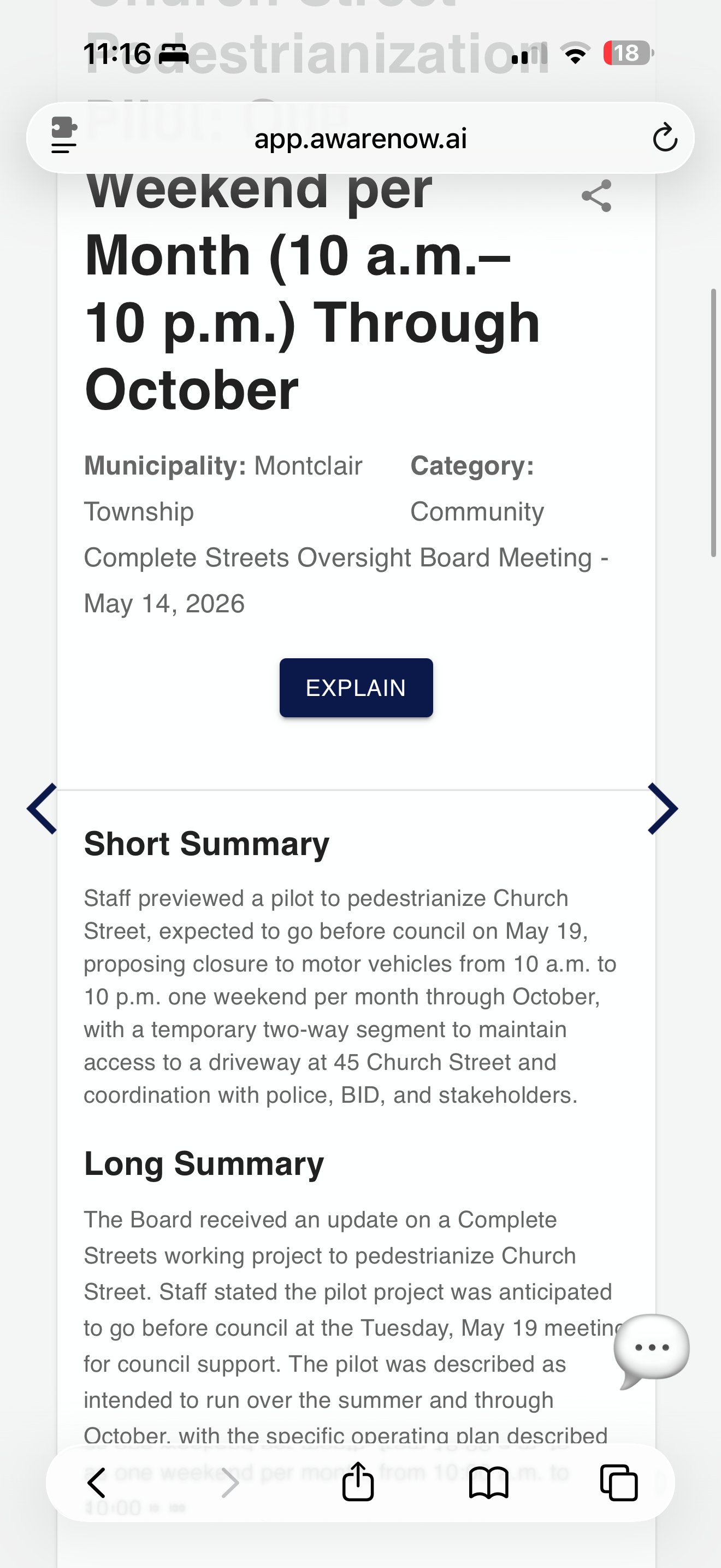 Meeting summary for Church Street Pedestrianization